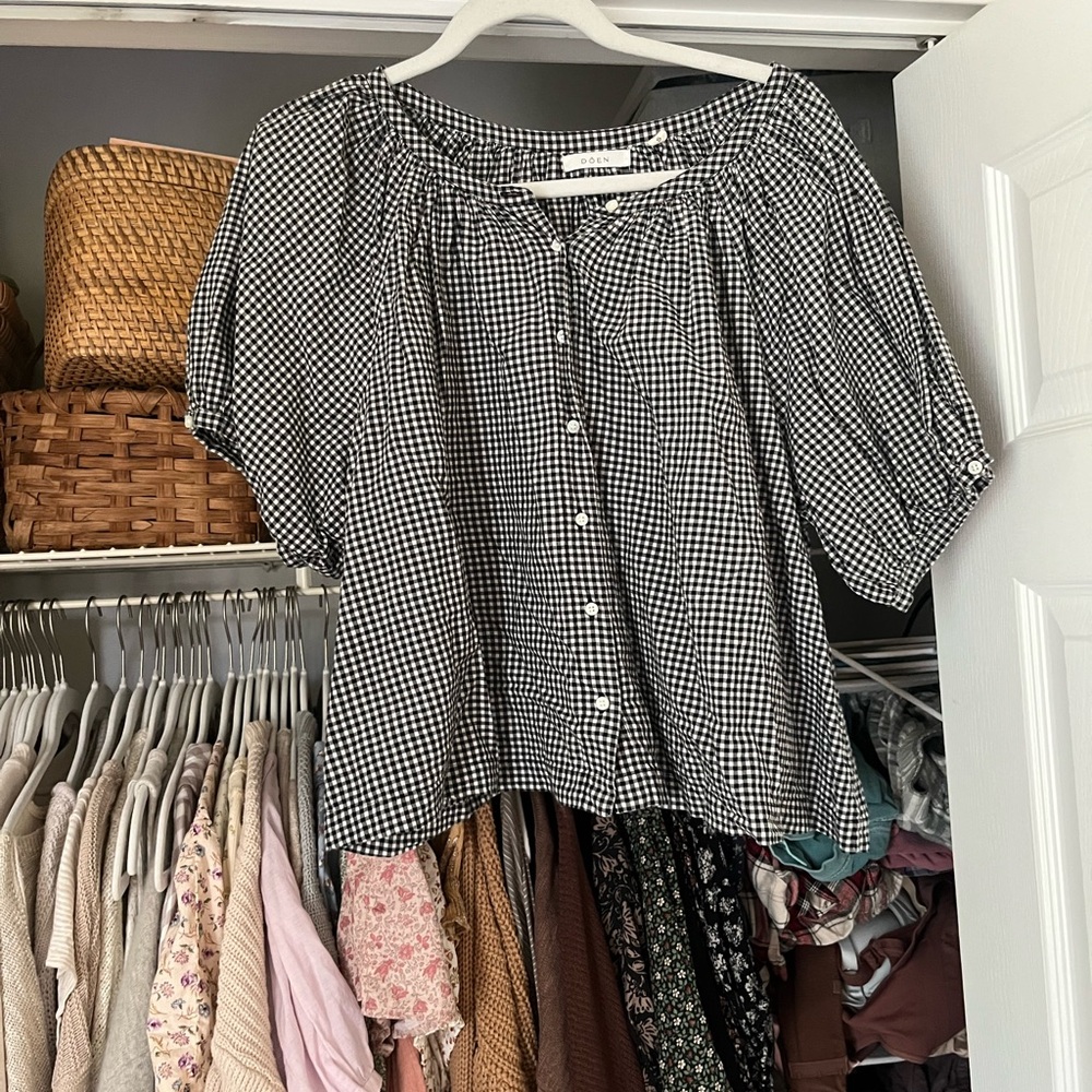 SOLD Crosspost - doen june top in la madalena gingham